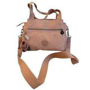 Kipling Elysia Medium Crossbody Bag & Handbag – Soft Pink with Monkey Keychain
